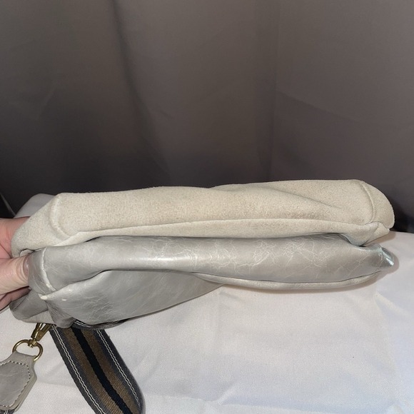 Anthropologie Vegan Leather Suede Crossbody Bag Purse Double Pouch Tan Gray - Picture 4 of 16